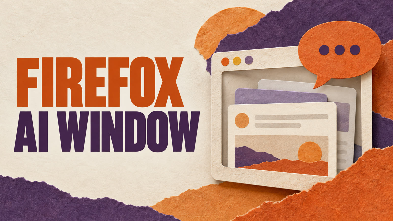 Conceptual paper browser window and speech bubble, headed Firefox AI Window.
