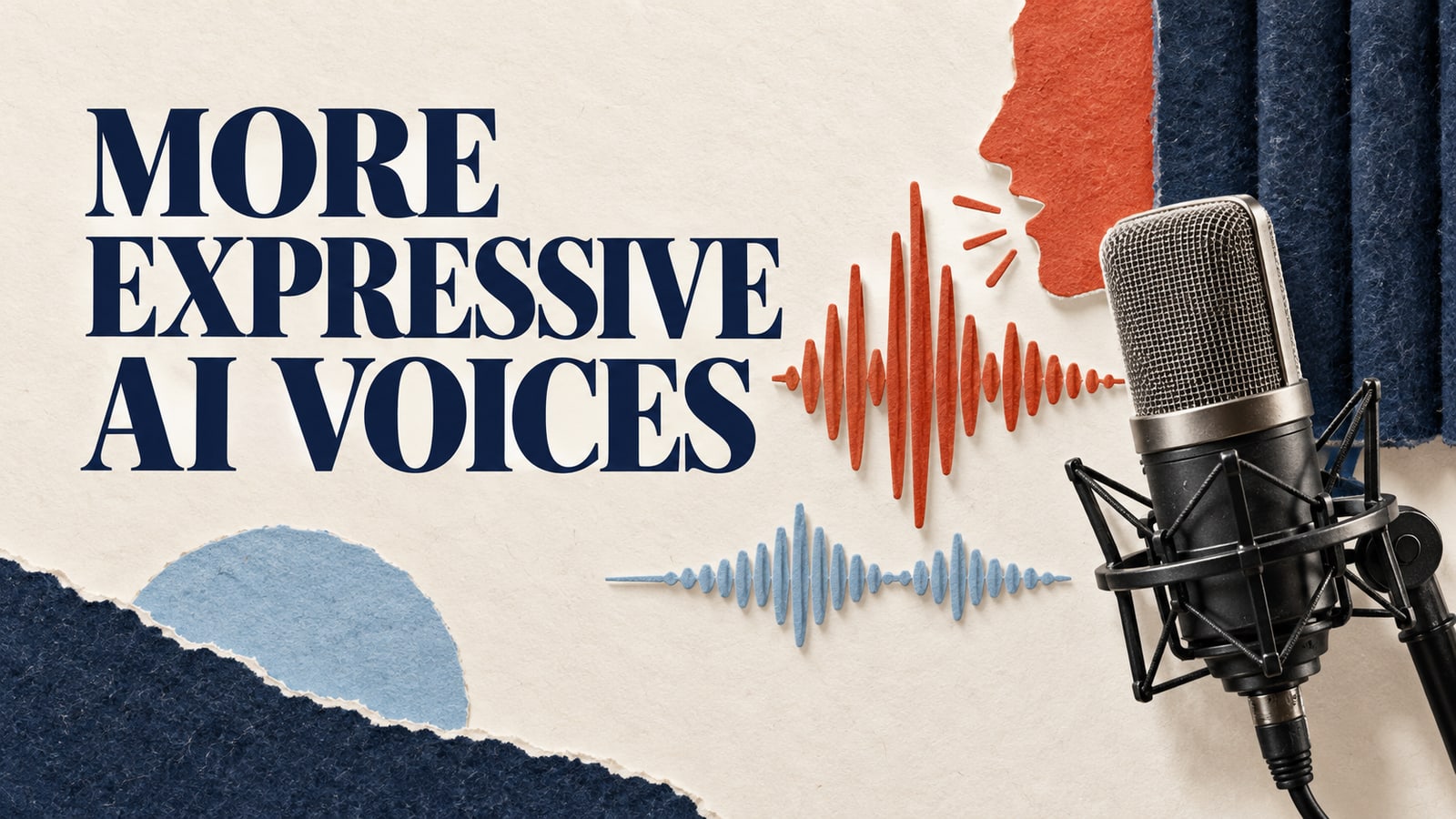 Editorial paper collage: more expressive ai voices.