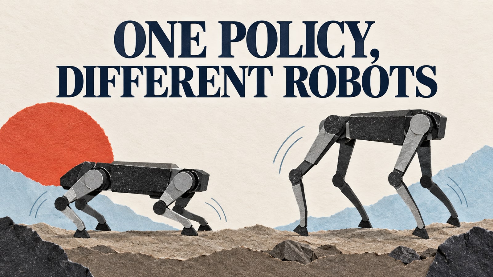 Editorial paper collage: one policy, different robots.