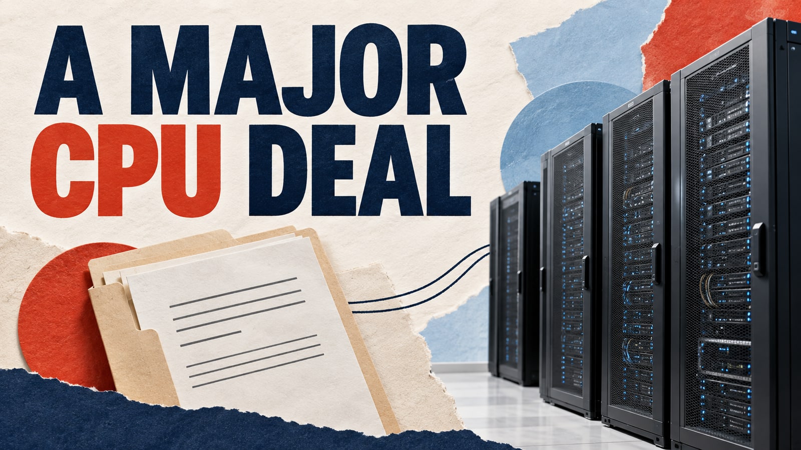 Conceptual editorial paper collage: a major cpu deal.