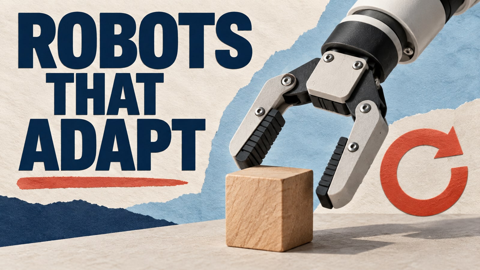 Conceptual editorial paper collage: robots that adapt.
