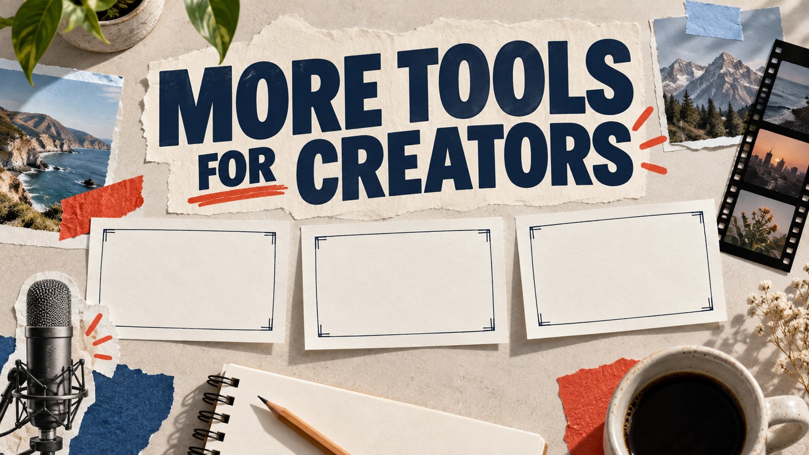 Conceptual editorial paper collage: more tools for creators.