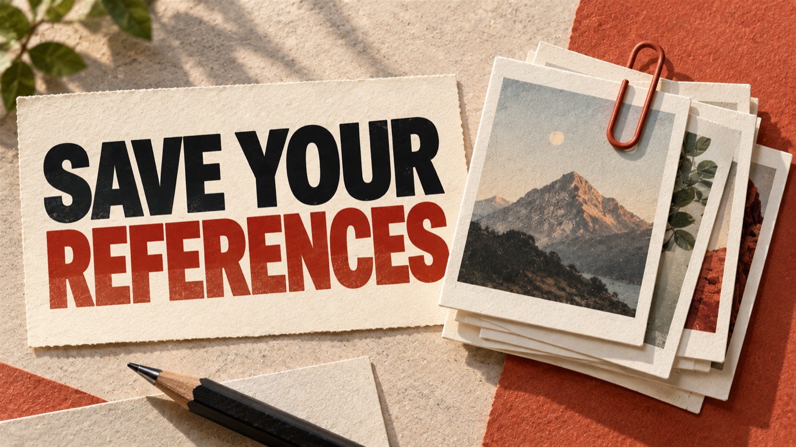 SAVE YOUR REFERENCES — editorial illustration: A stack of photo reference cards secured with a paper clip.